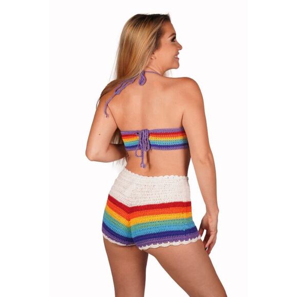 🦋B2G1🦋WESTERN FASHION Crochet Shorts Rainbow Pride Bottoms - Picture 6 of 7